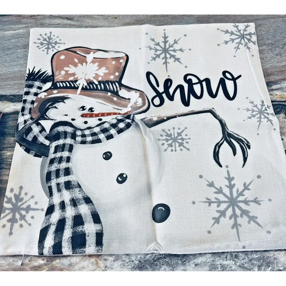 Snowman & Deer Joy & Snow Christmas Pillow Covers 17in x‎ 17in New! Lot of 2